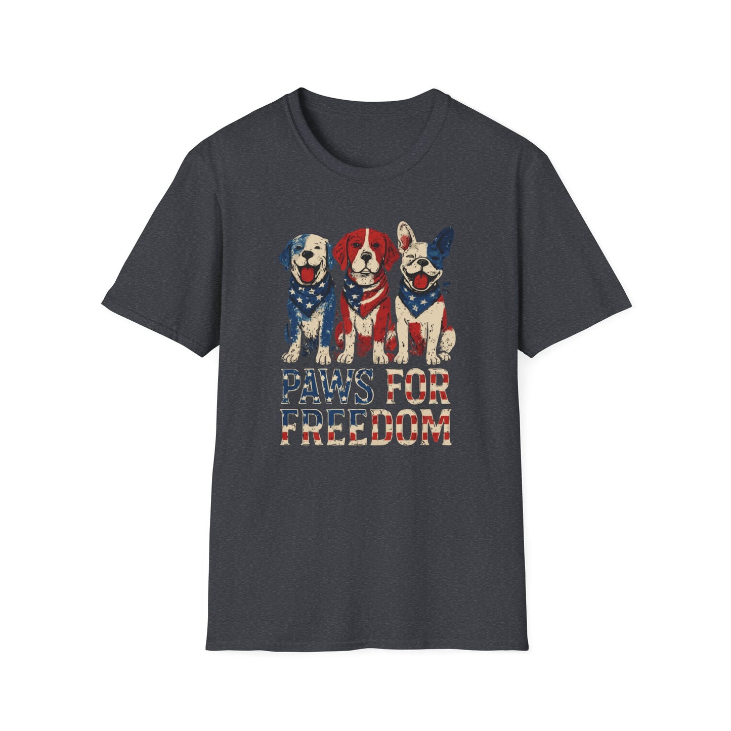 Paws For Freedom Red White And Blue Grunge Look With Happy Dogs T Shirt