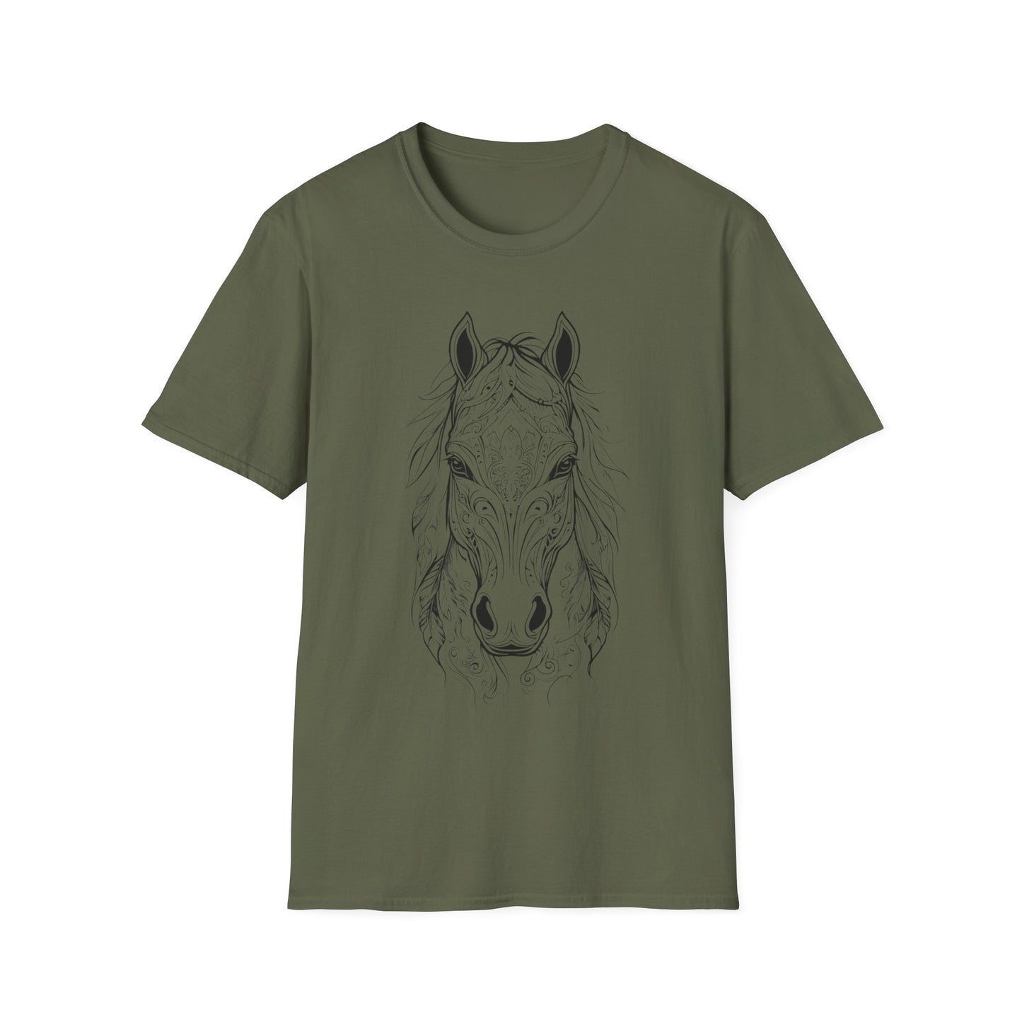Mandela Frontal View of Feathery Horse Head T Shirt