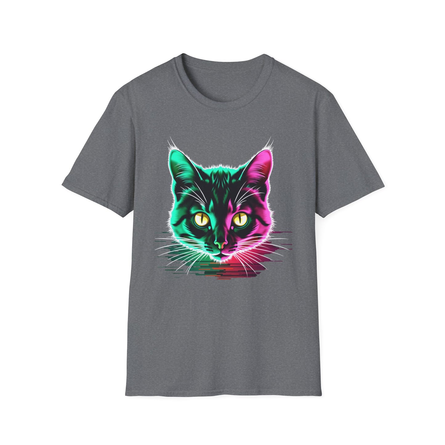 Domestic Short Hair Neon Colored Cat Head T Shirt