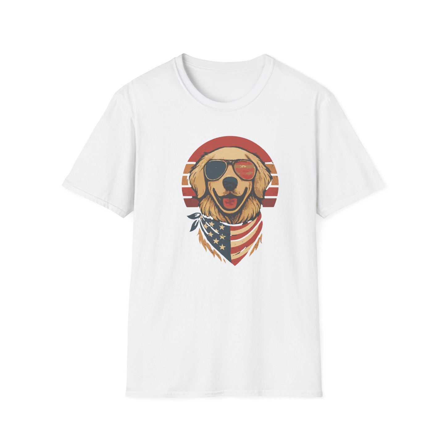 Patriotic Golden Retriever With Red White and Blue Bandana Grunge Look T Shirt