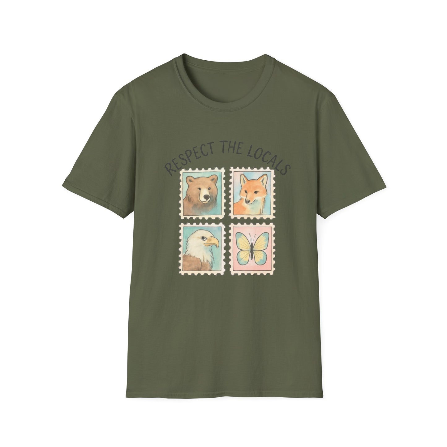 Respect the Locals, Bear, Fox, Eagle and Butterfly Stamp T Shirt