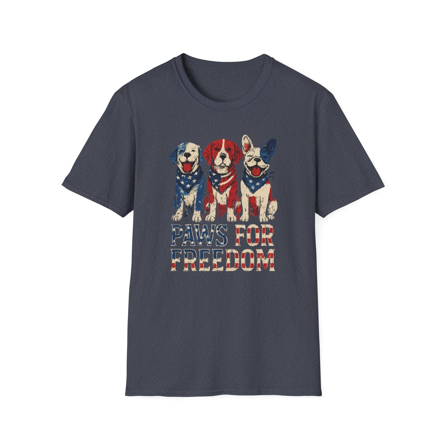 Paws For Freedom Red White And Blue Grunge Look With Happy Dogs T Shirt