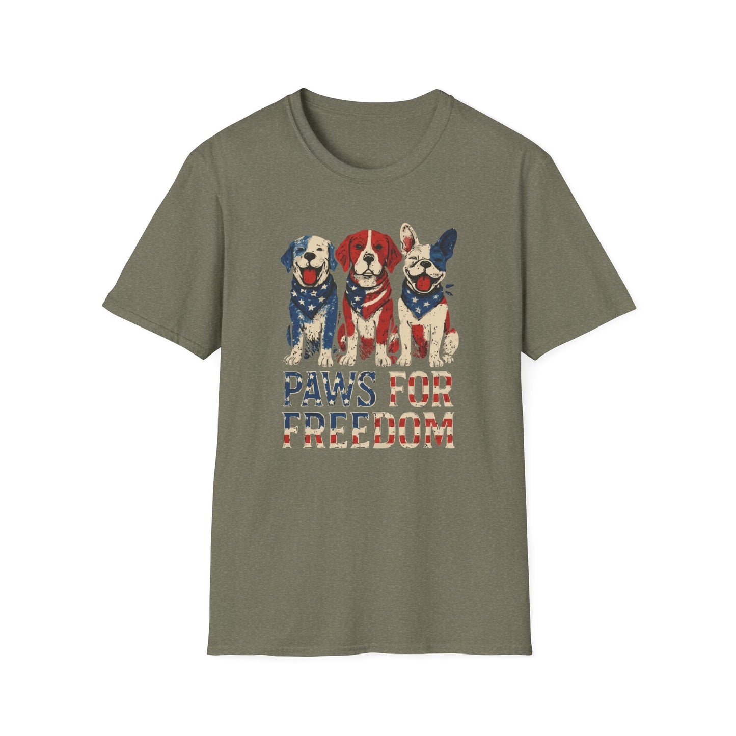 Paws For Freedom Red White And Blue Grunge Look With Happy Dogs T Shirt