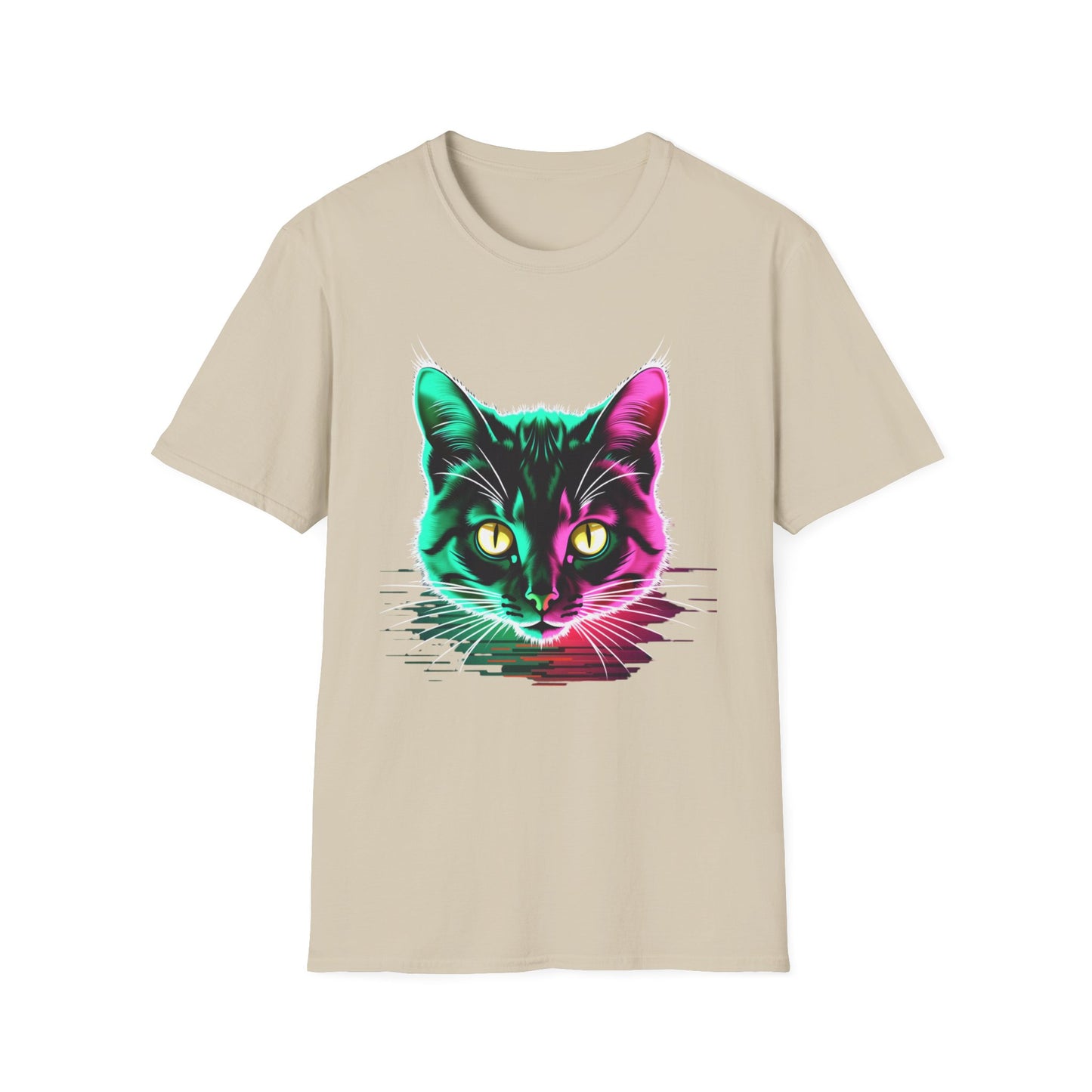 Domestic Short Hair Neon Colored Cat Head T Shirt