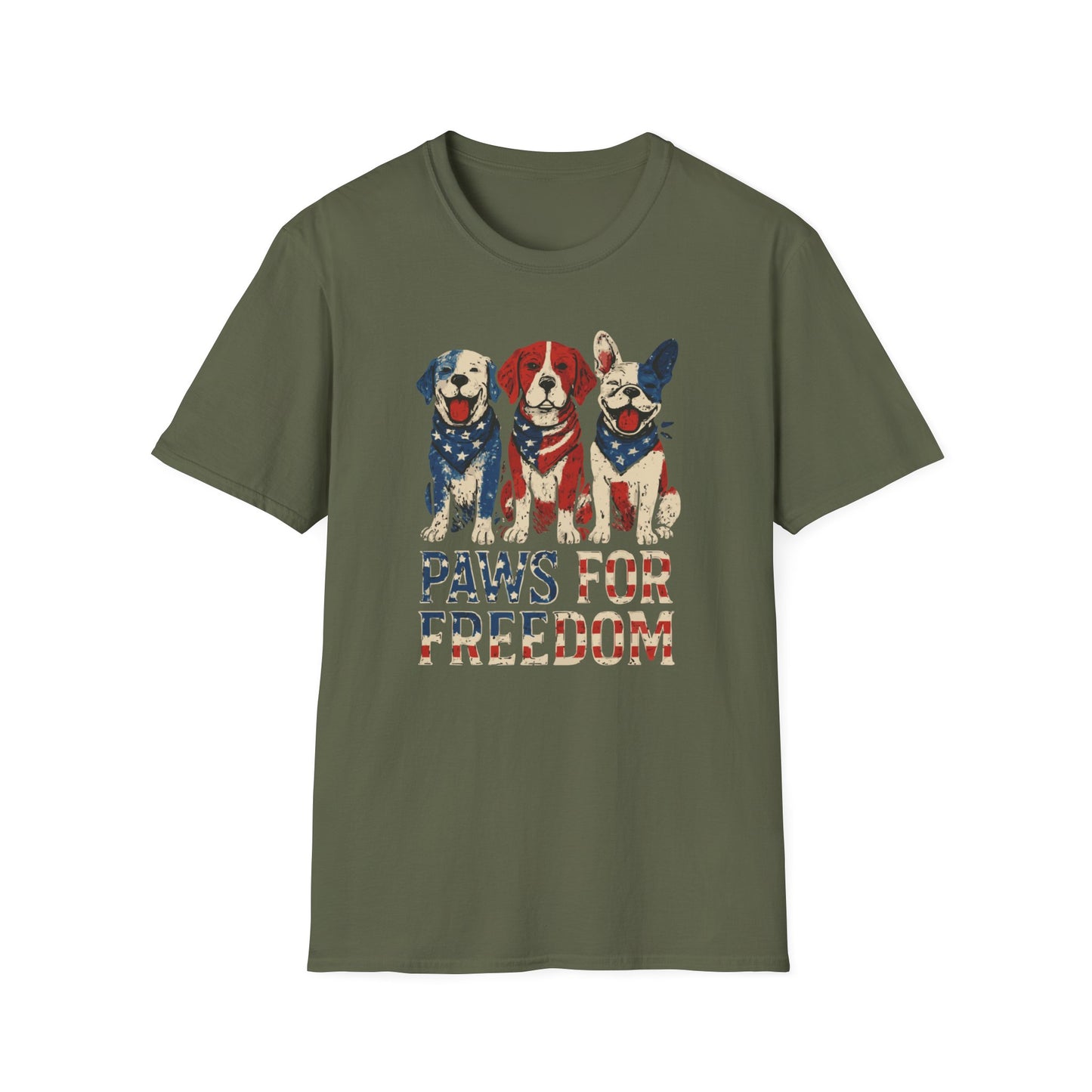Paws For Freedom Red White And Blue Grunge Look With Happy Dogs T Shirt